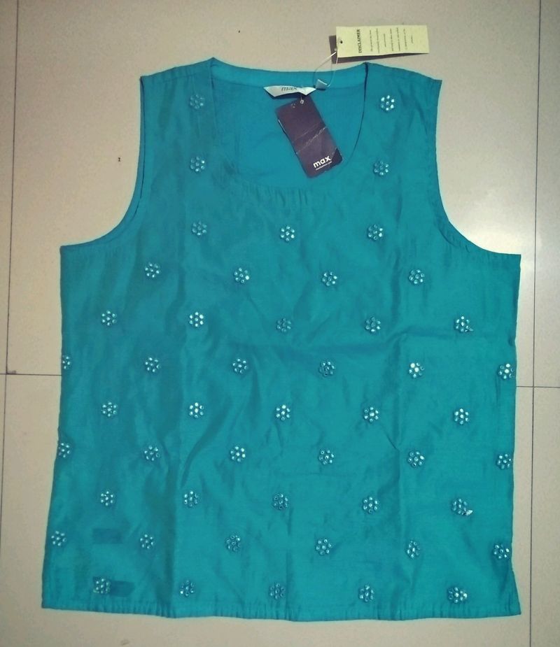 Max Turquoise Sleeveless Embellished Top