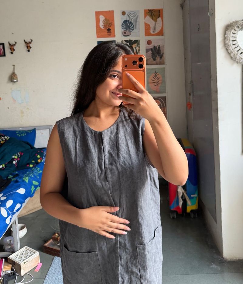 Sleeveless Grey Linen Dress