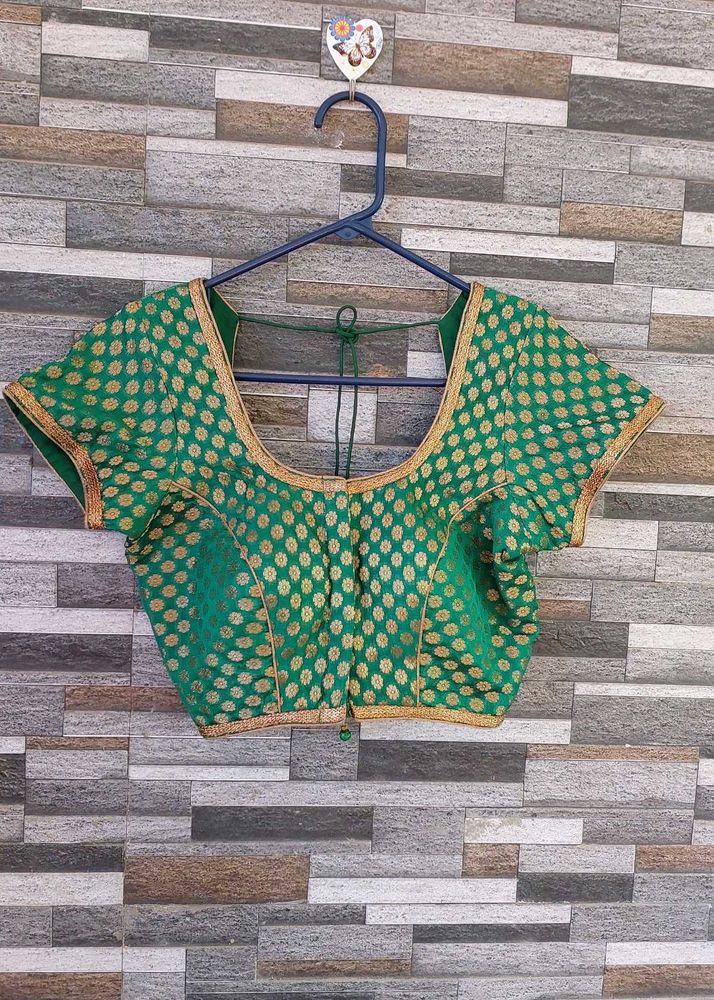 Elegant Emerald Green Brocade Blouse