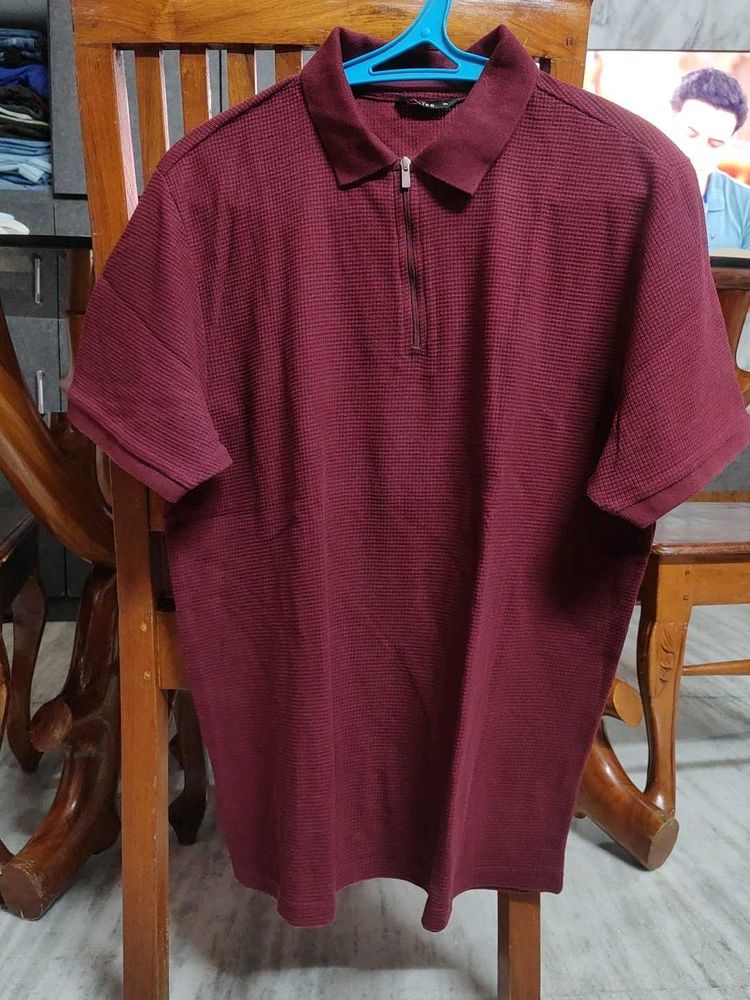 Men's Textured Zip Polo Shirt