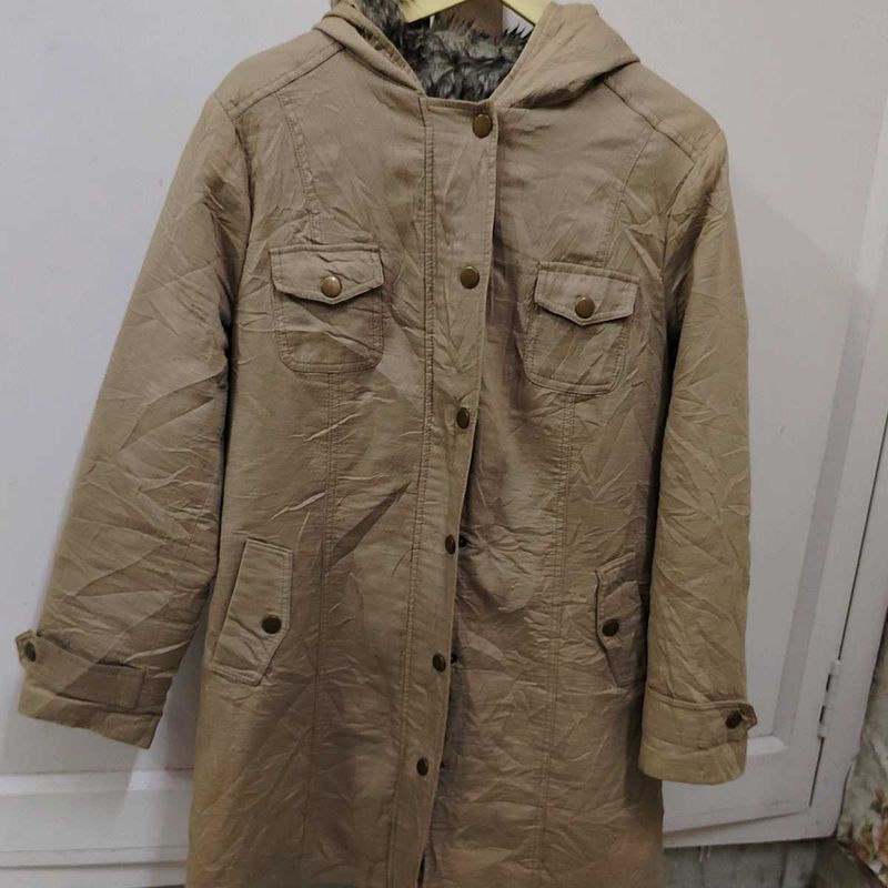 Long. Hooded Beige Coat