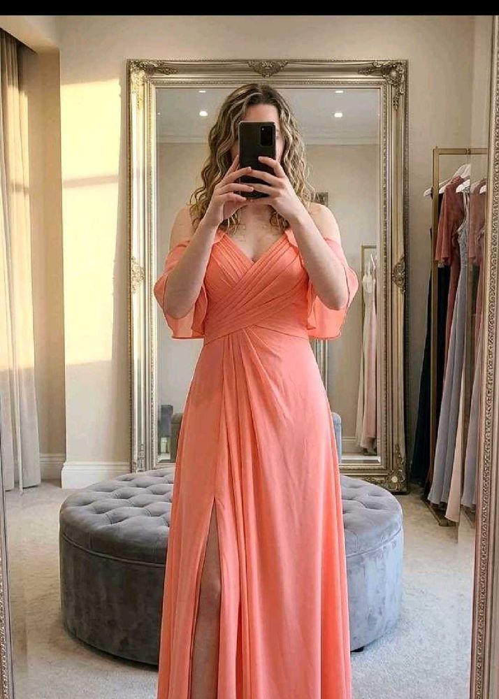 Elegant Peach Off-Shoulder Maxi Dress