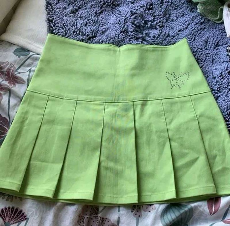 y2k mini pleated skirt sea green