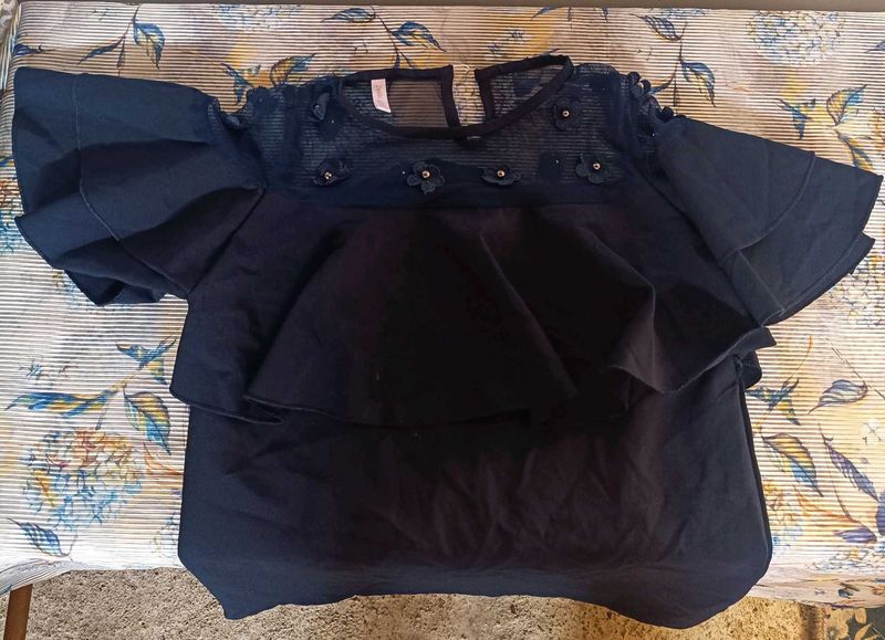 Chic Navy Blue Ruffle Top