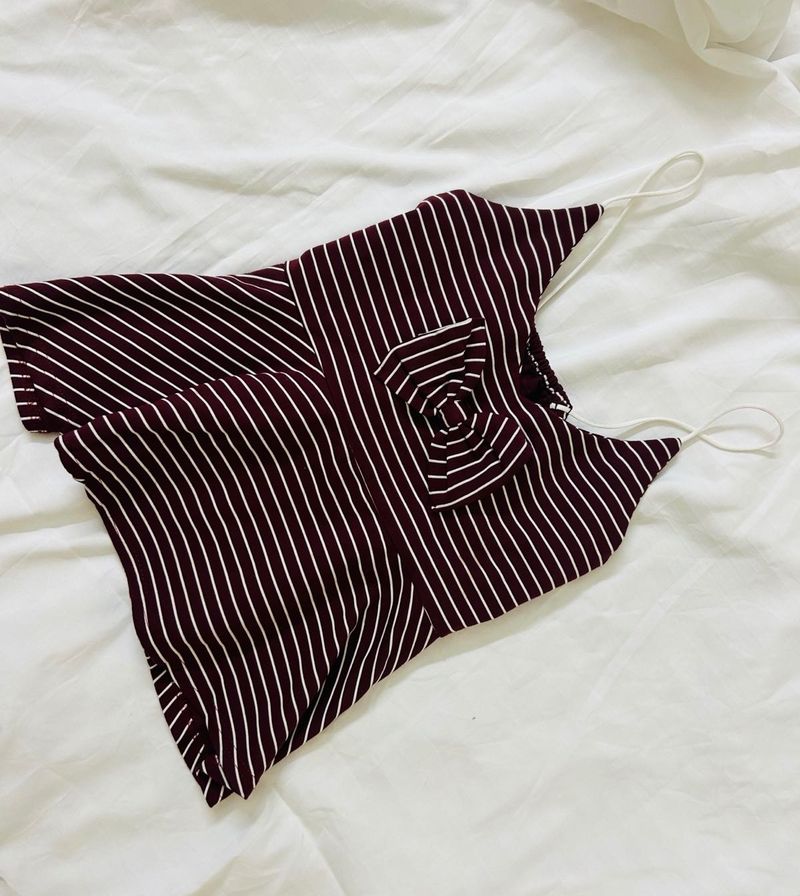 Striped Crop Top with Bow Detail