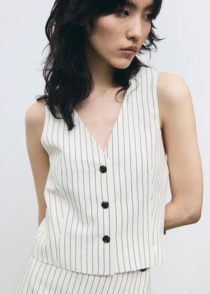 Pinstripe Button-Up Vest