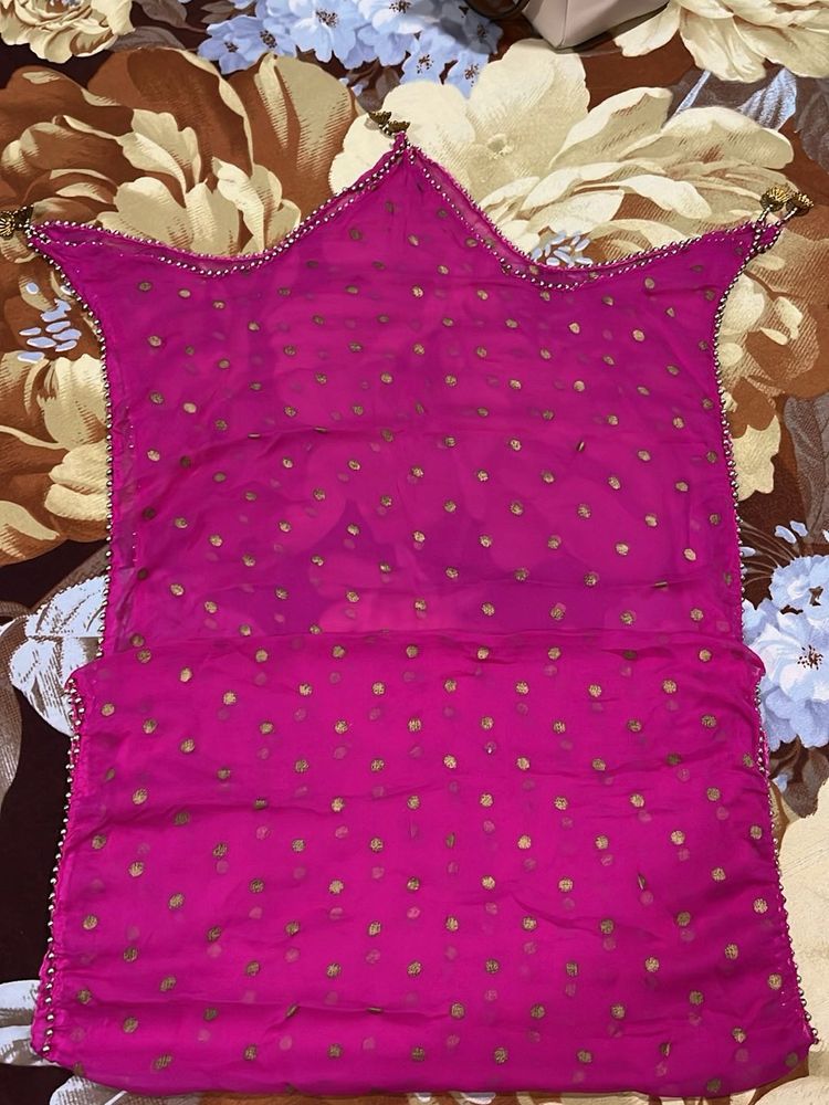 Vibrant Pink Dupatta with Gold Dots