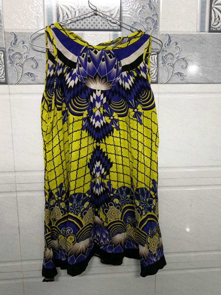 Geometric Print Sleeveless Tunic Top - Yel