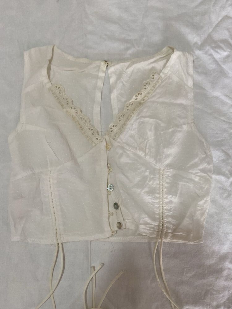 Vintage White Lace Trimmed Blouse