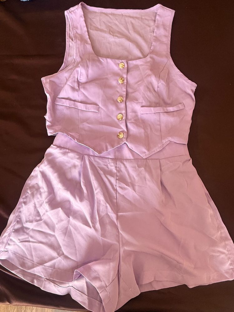 Lavender Vest and Shorts Co-ord Set