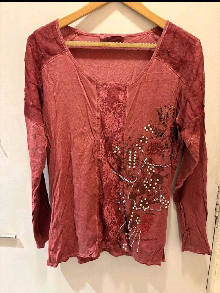 Unique Embellished Long Sleeve Top