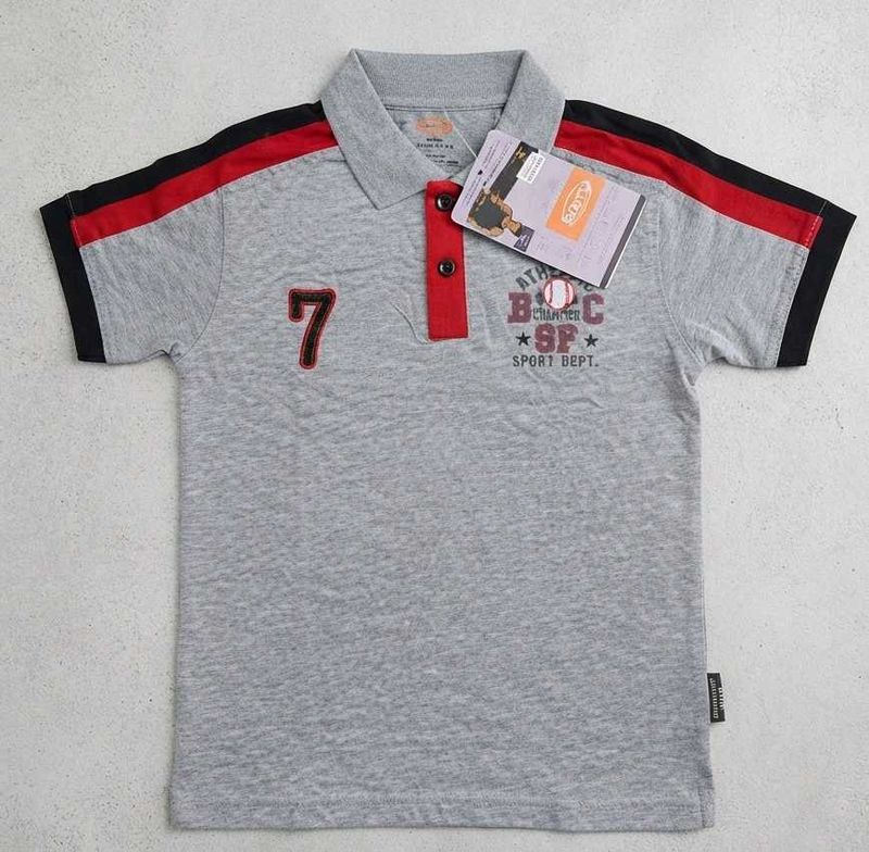 Boys Grey Polo T-Shirt with Athletic Print