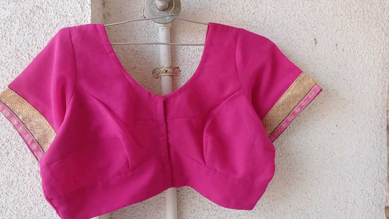 Elegant Pink Blouse with Gold Trim