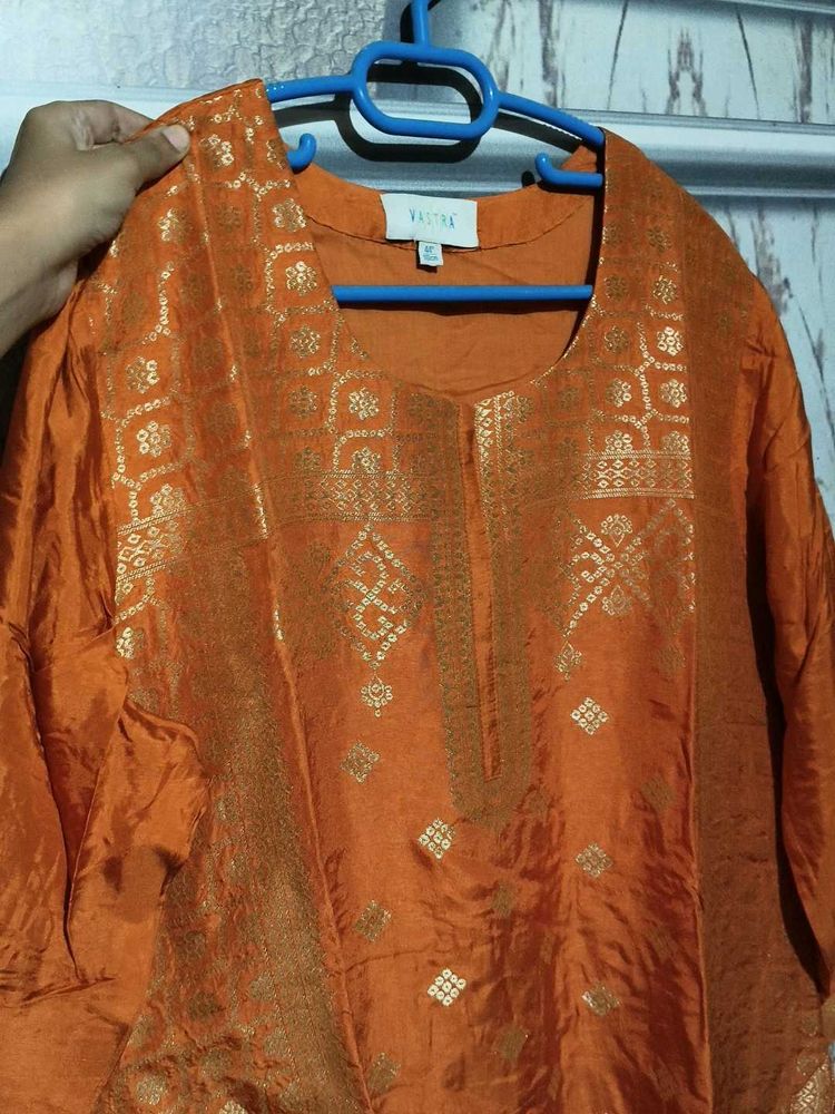(New) Vastra Orange Kurta with Gold Print