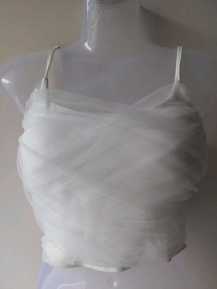 White Tulle Overlay Camisole Top
