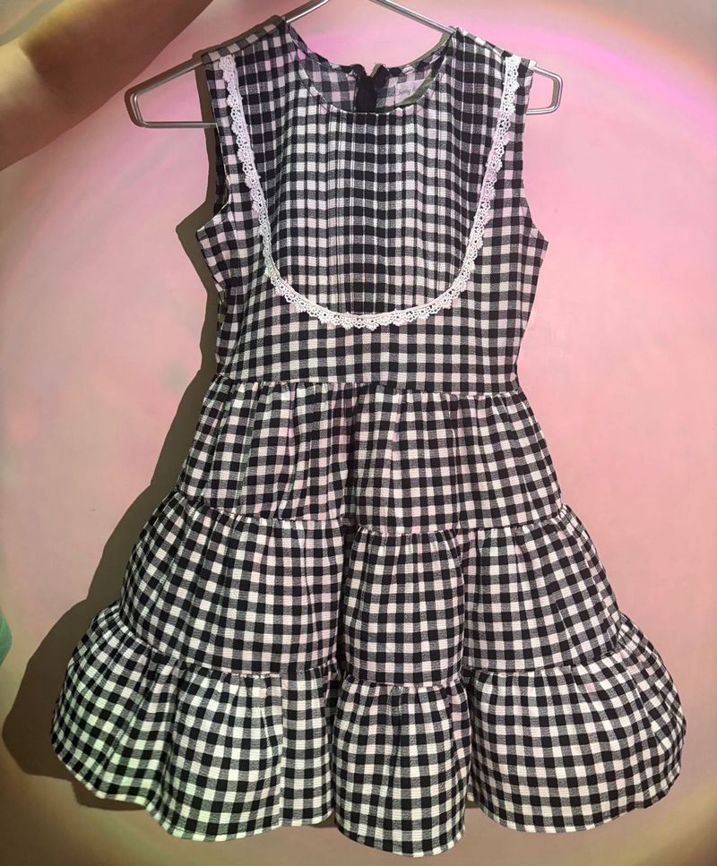 Black and White Gingham Tiered Dress