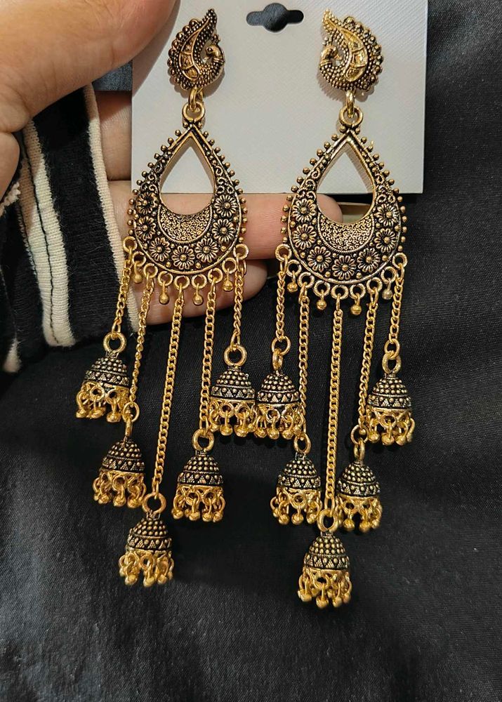 Elegant Gold Tone Jhumka Earrings