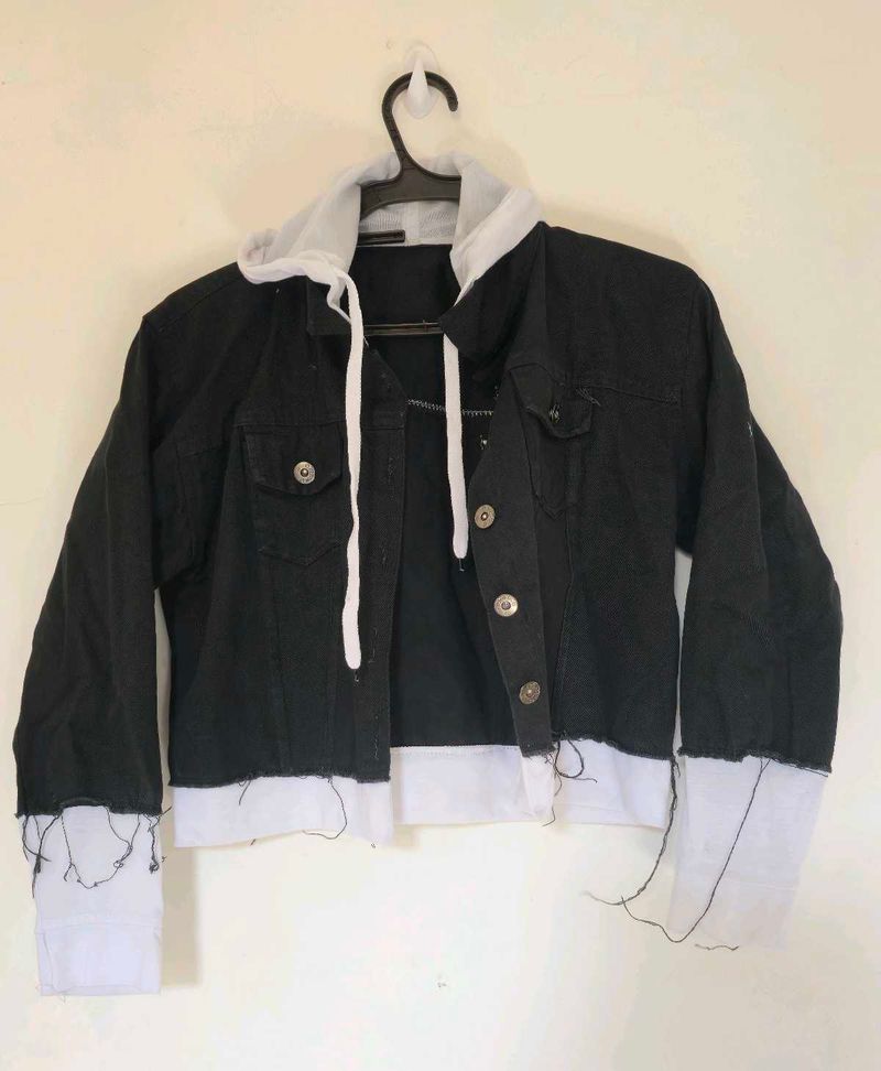 Black Denim Jacket with Hoodie