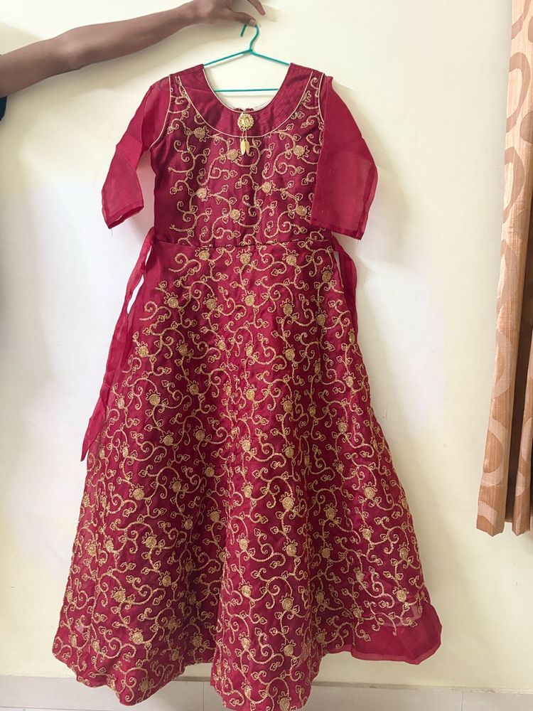 Elegant Red Embroidered Gown