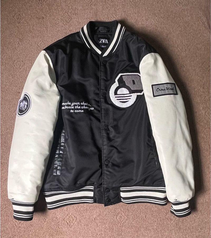 Zara Black &amp; White Varsity Bomber Jacket | Excelle