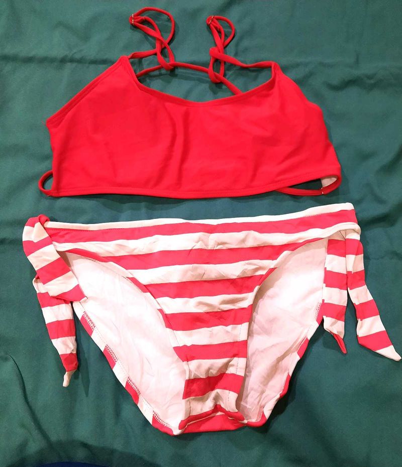 Red &amp; White Striped Bikini Set