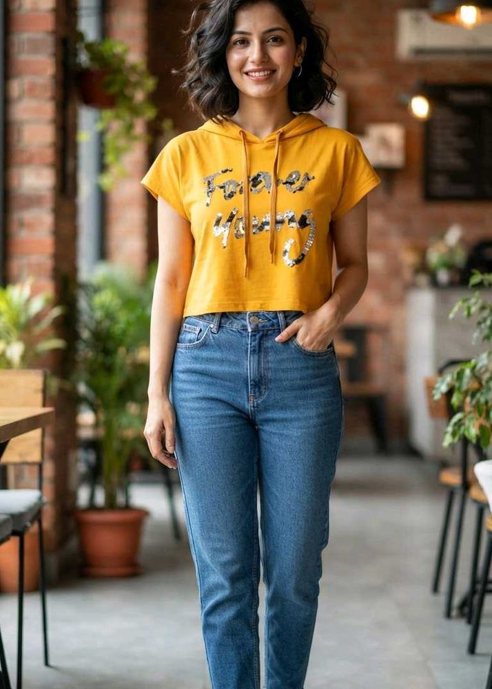 🧡💛Sequins Forever Young Hoodie Tee