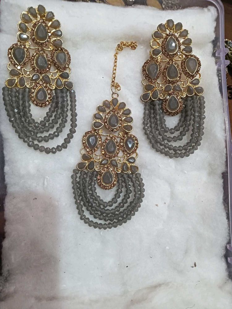 Elegant Grey Bead Jewelry Set
