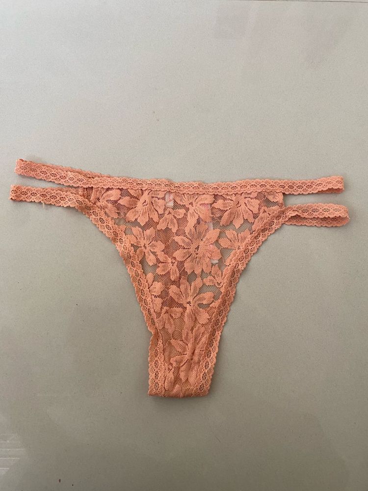 Peach Floral Lace Thong Panty