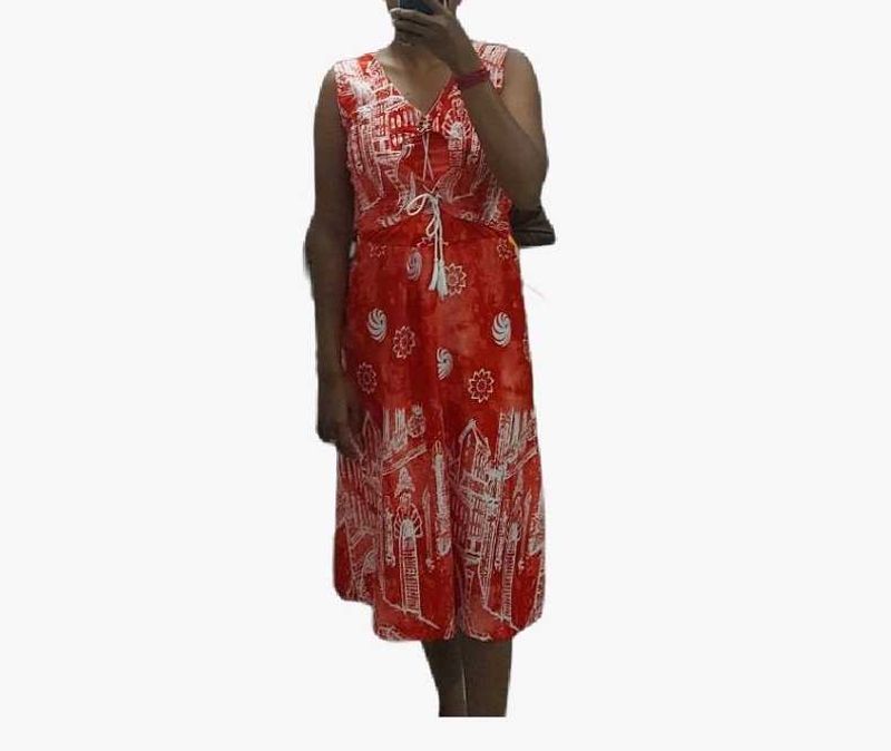 Red &amp; White Print Midi Dress