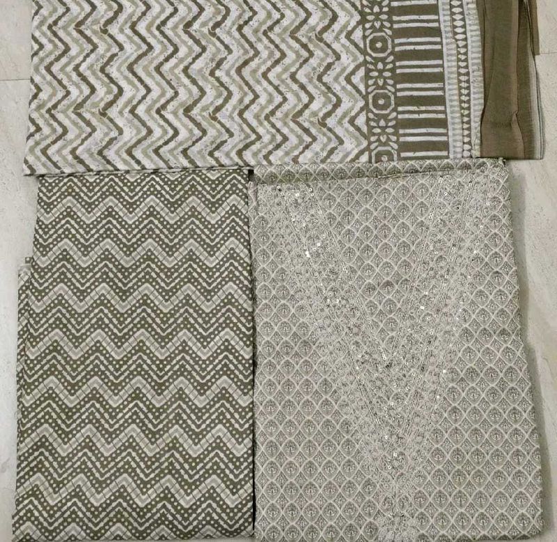 Grey neck embroidery cotton suit