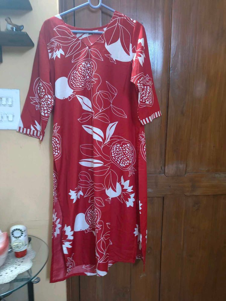 Red Pomegranate Print Kurta