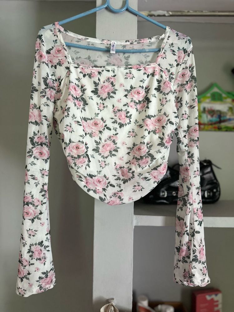 Floral Print Bell Sleeve Top