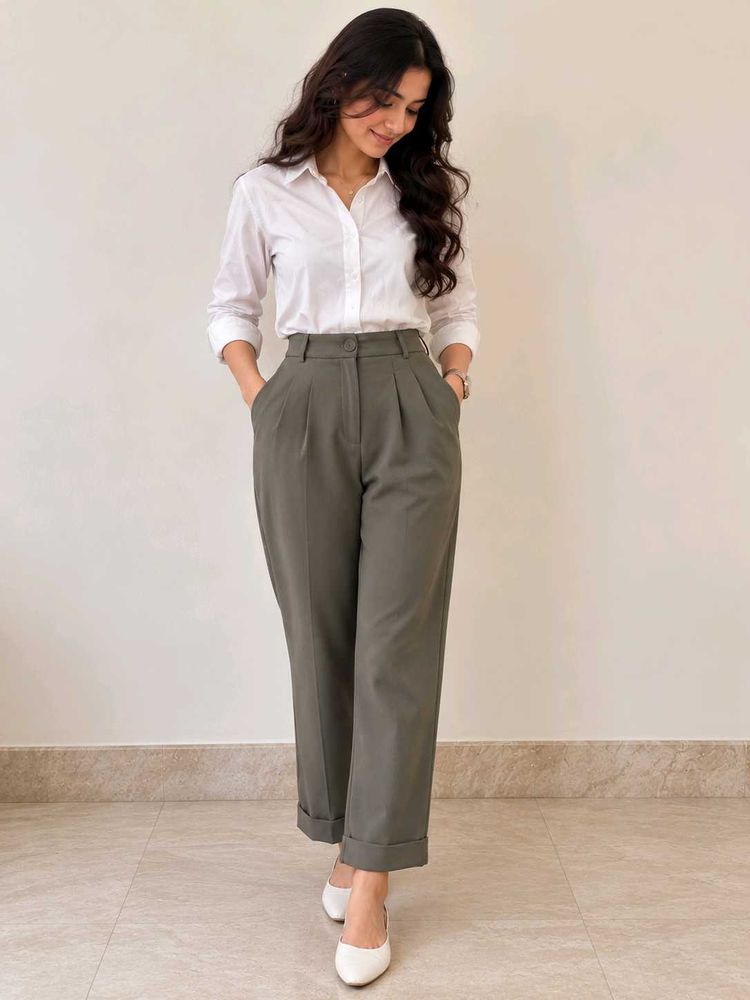 Korean style Taupe Brown High-Waist Pants