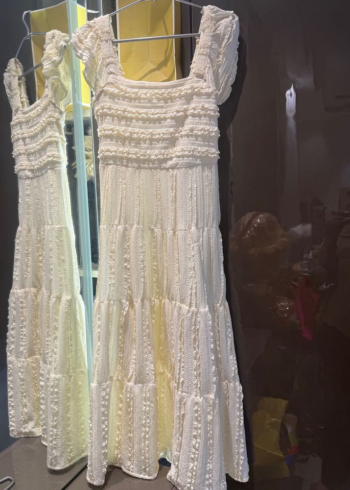 Cream Tiered ruffle Dress