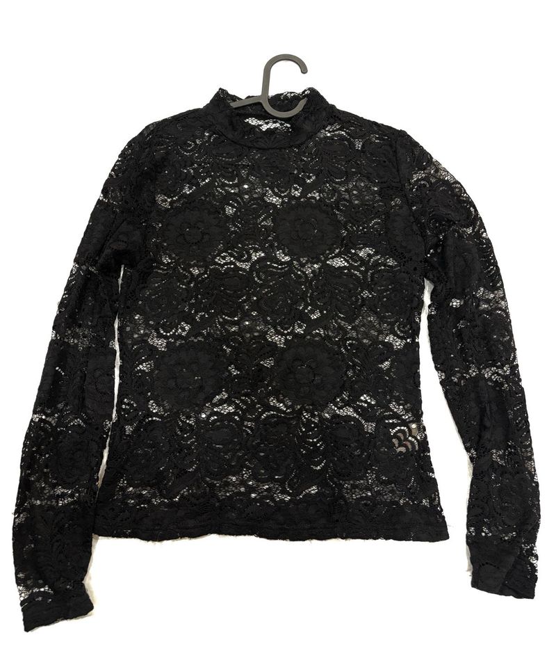 Black Lace Long Sleeve Top