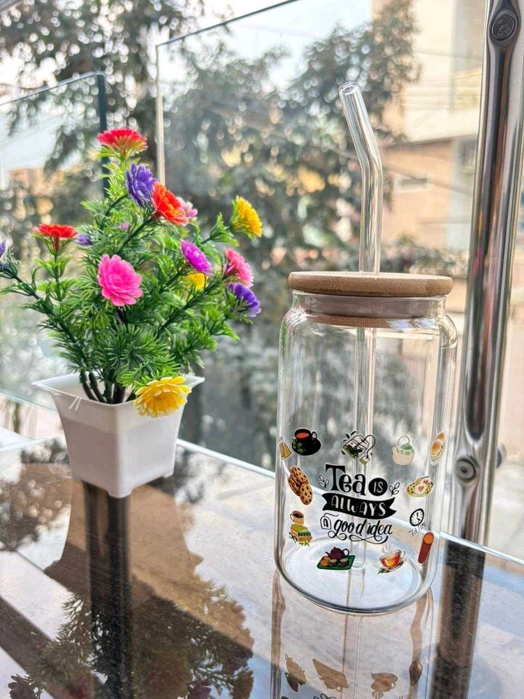 Customize Tea Lover Glass Tumbler with bamboo lid