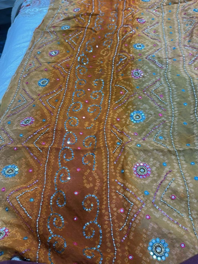 multi color bandhej  hand work saree