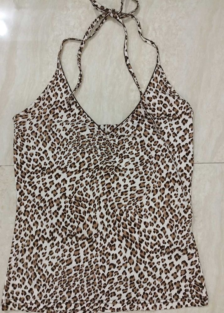 Leopard Print Halter Neck Cami Top