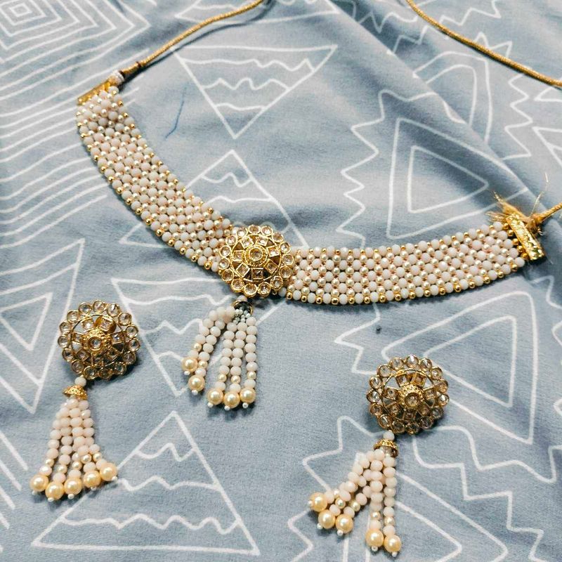 Elegant Pearl &amp; Gold Choker Set