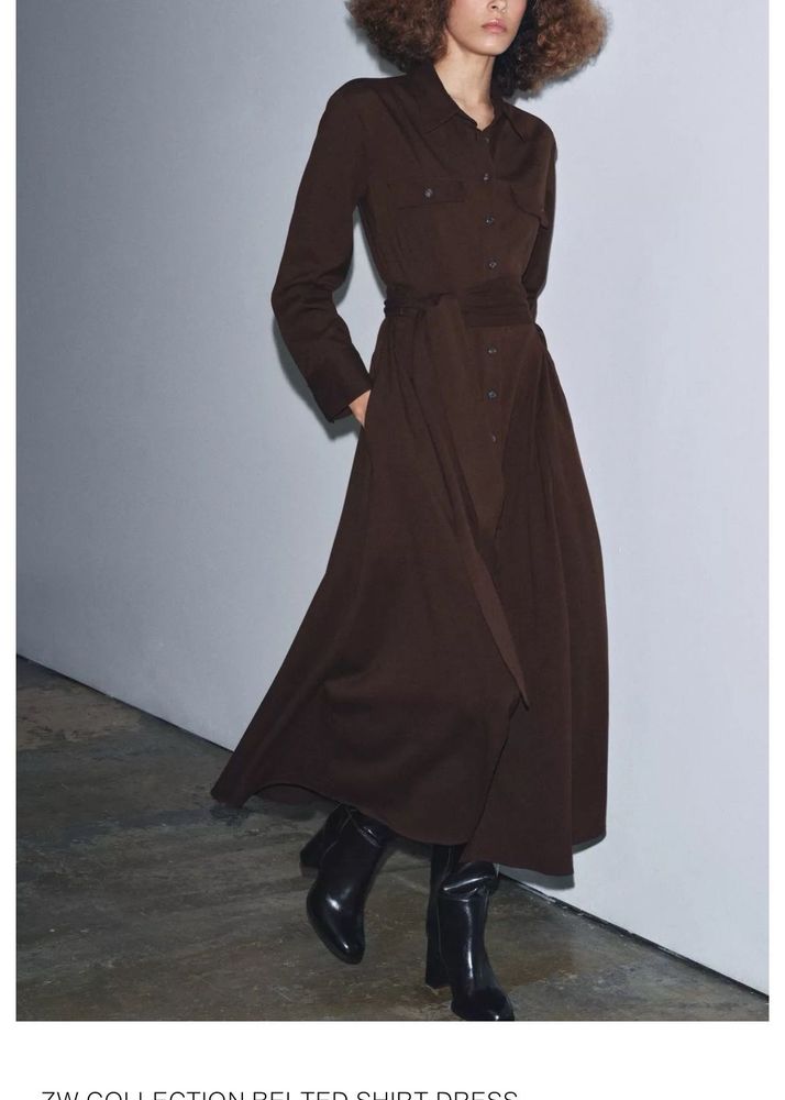 Zara limited edition Chic Brown Belted Shirt Dress
