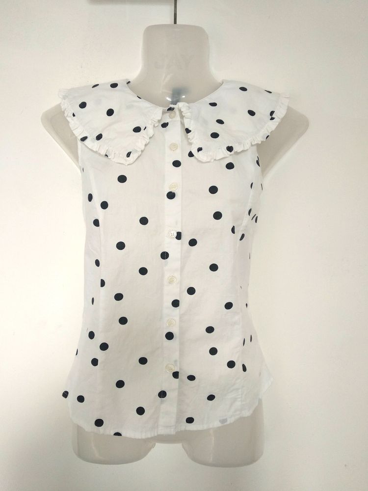 Influence Peter Pan Collar Cami In White Polka Dot