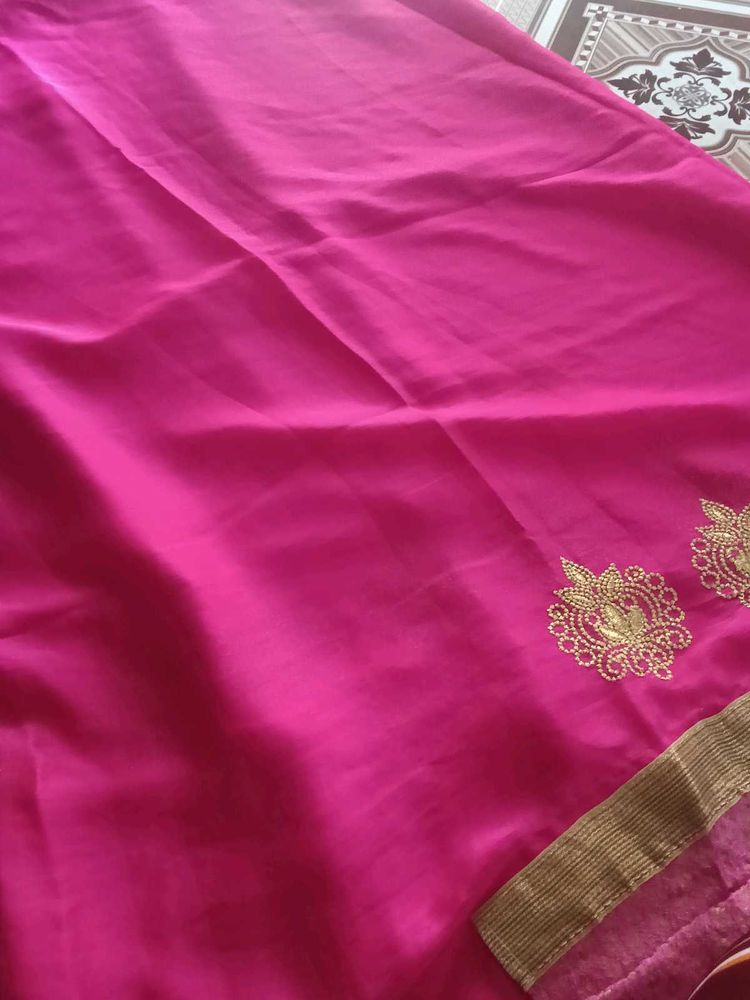Vibrant Pink Embroidered Saree