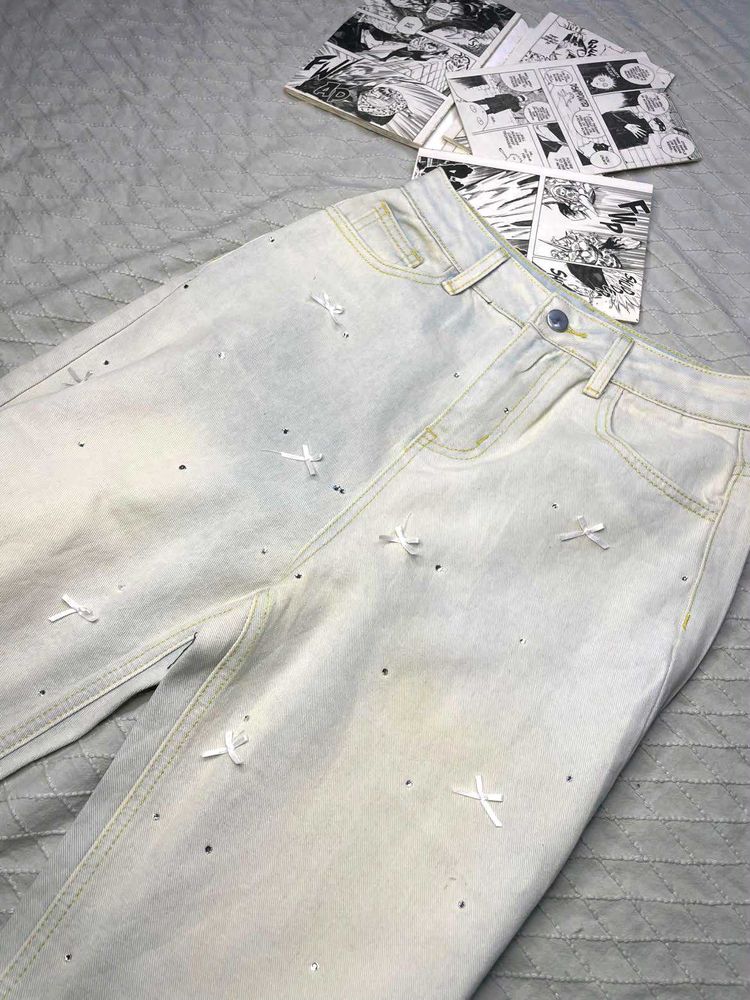 Light Wash Jeans with Bows &amp; Rhinestones