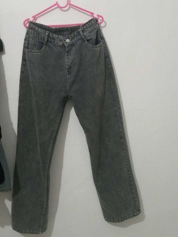 Grey Wash Wide Leg Jeans