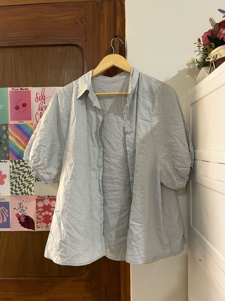 Light Blue Oversized Button-Up Shirt