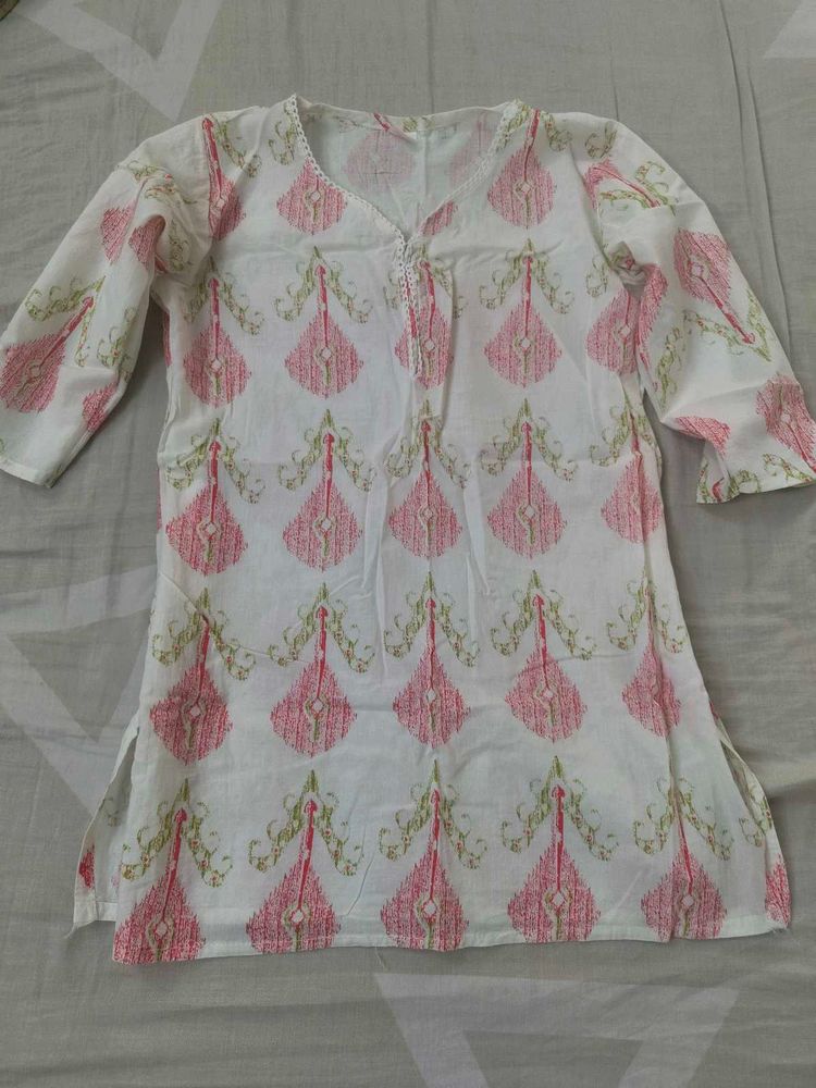 White Printed Cotton Kurta