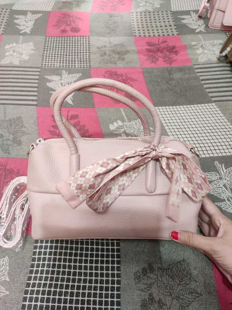 Chic Pink Handbag with Scarf Accent