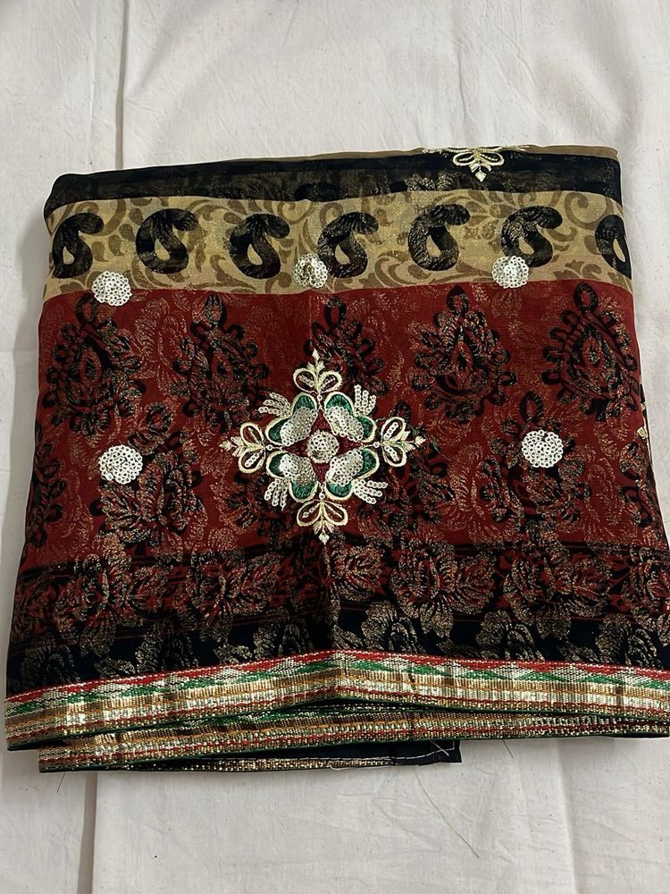 Elegant Red &amp; Gold Embroidered Saree