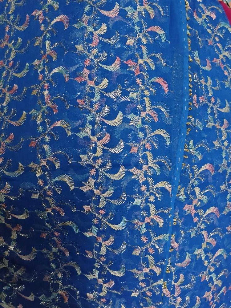 Embroidered Blue Sheer Fabric