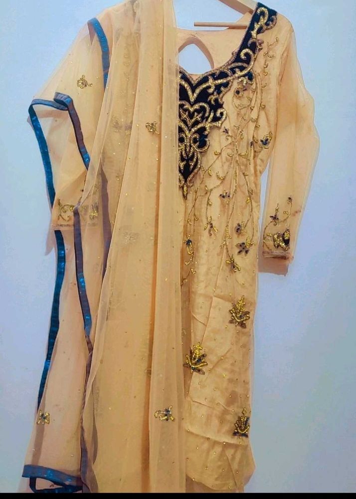 Tan Party Wear Kurta With Dupatta For 36 Bust